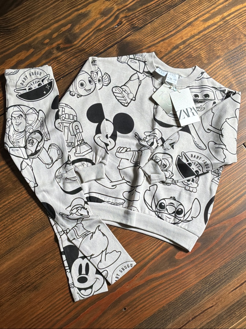 ZARA Kids Cream and Black Disney Character Pajama Set